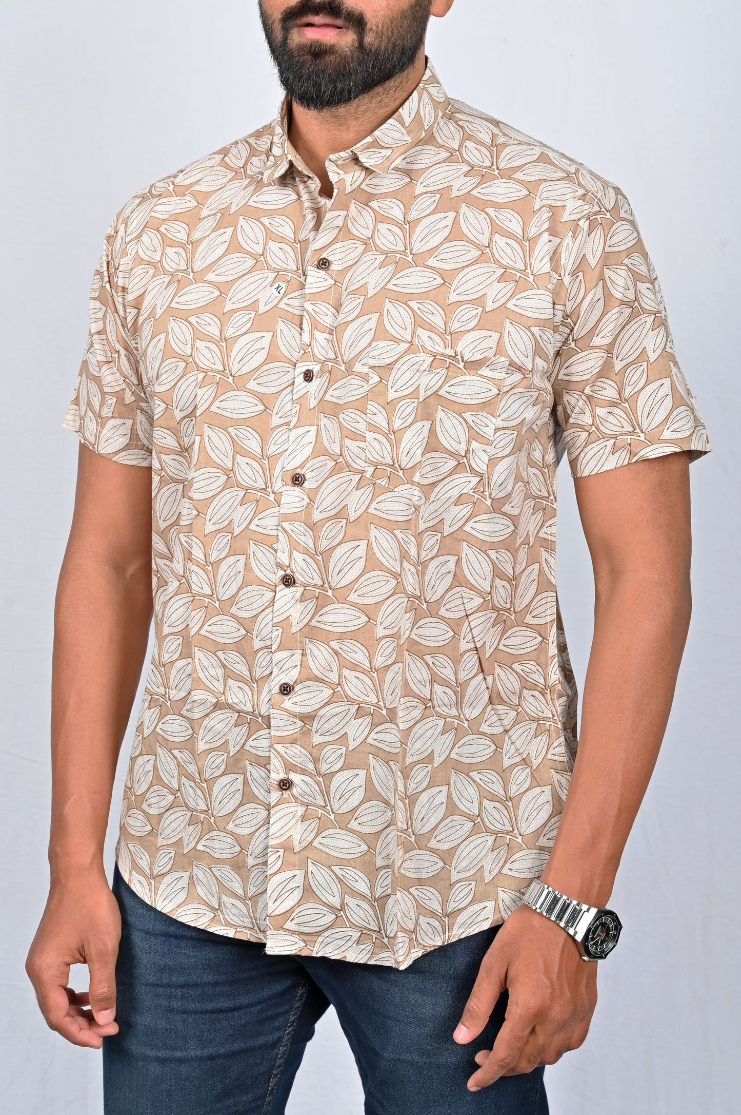 Shirt - Light Beige Block Printed