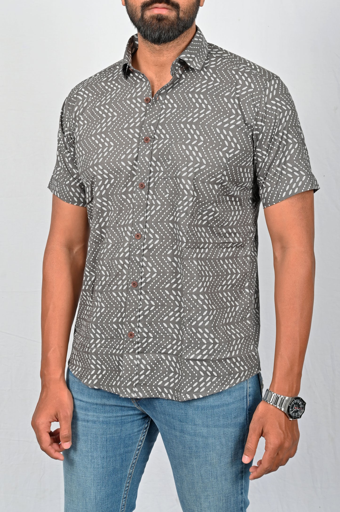 Shirt - Grey block printed