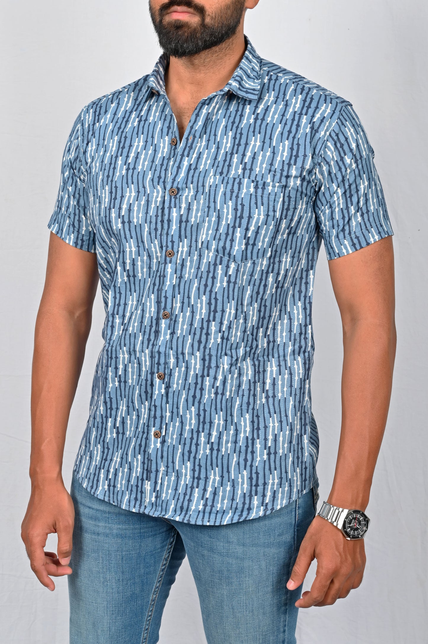 Shirt - Blue Block Printed