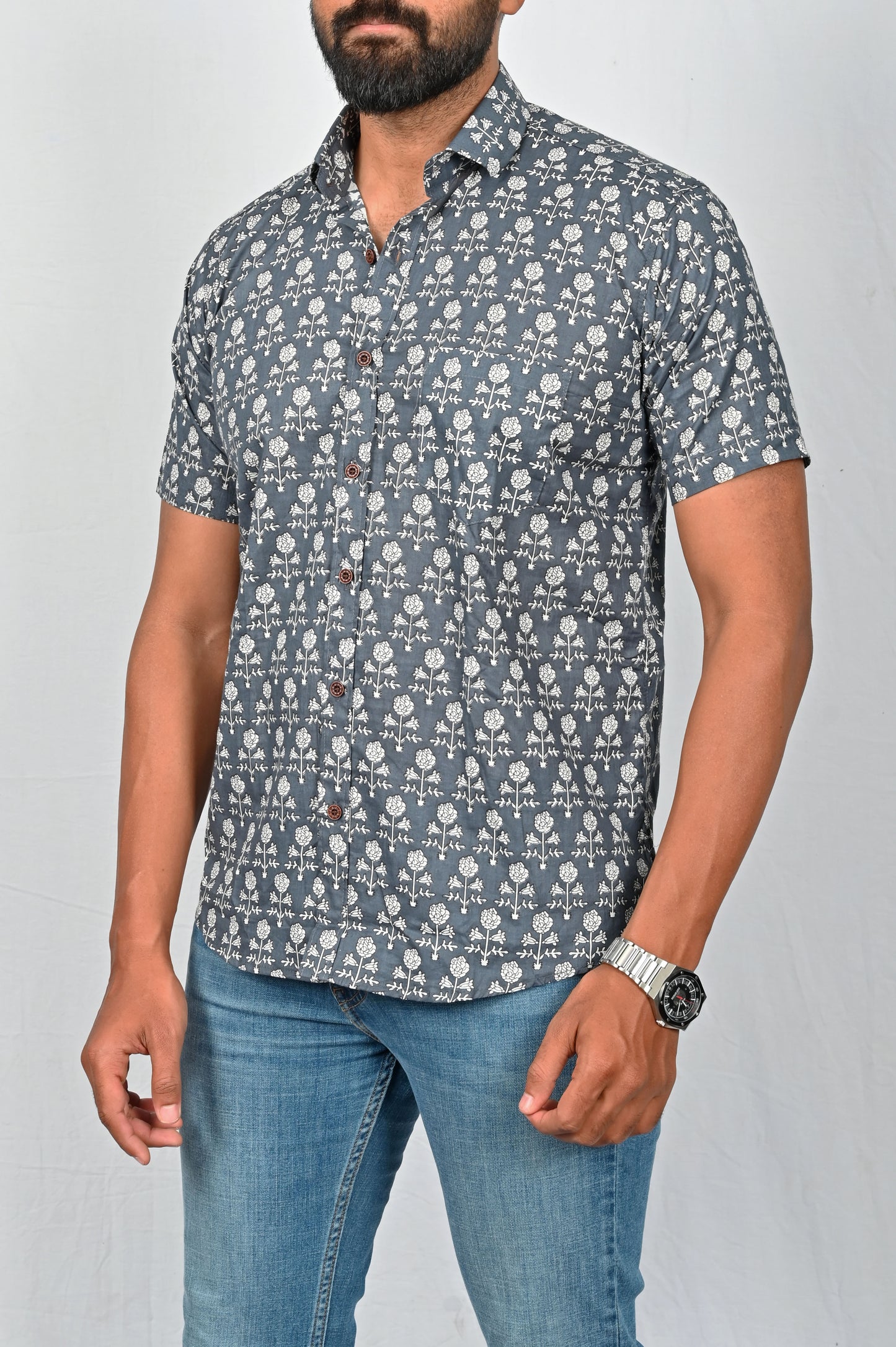 Shirt - Blue grey printed shirt