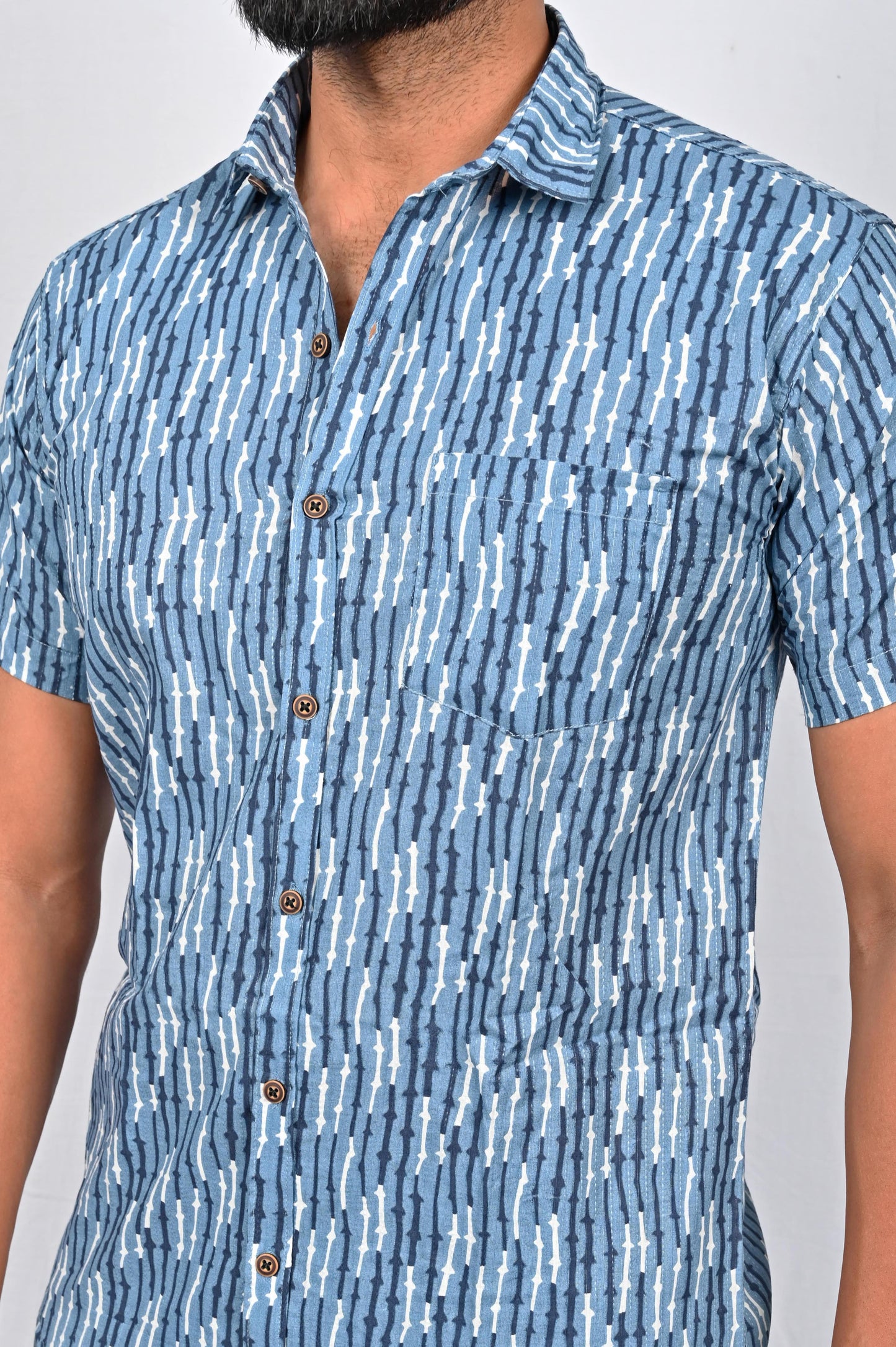 Shirt - Blue Block Printed