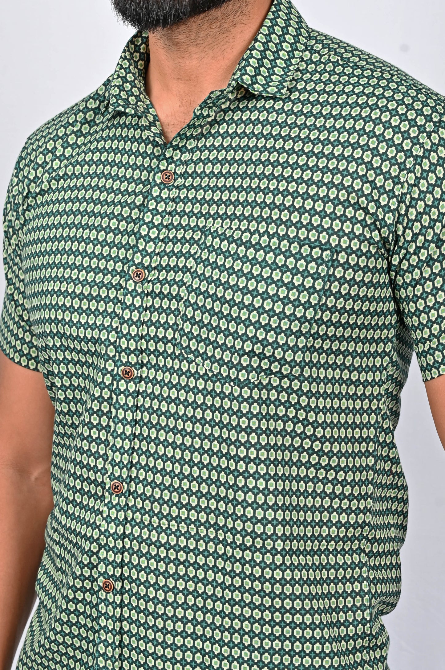 Shirt - Green Block Printed