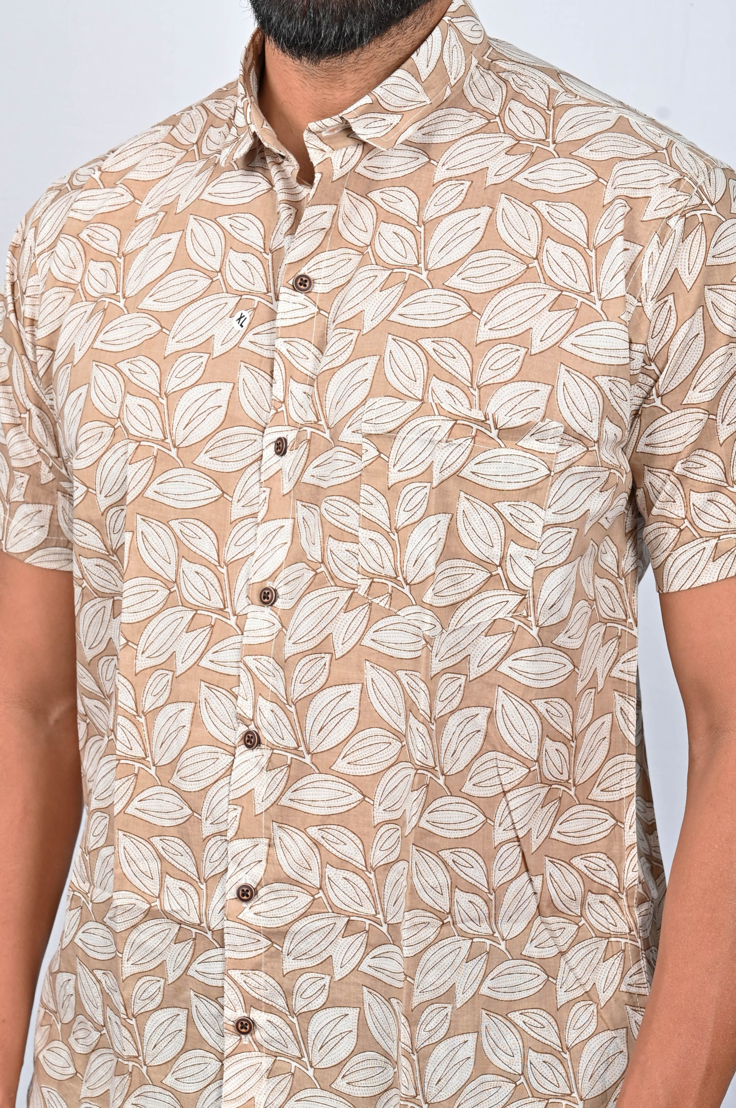 Shirt - Light Beige Block Printed