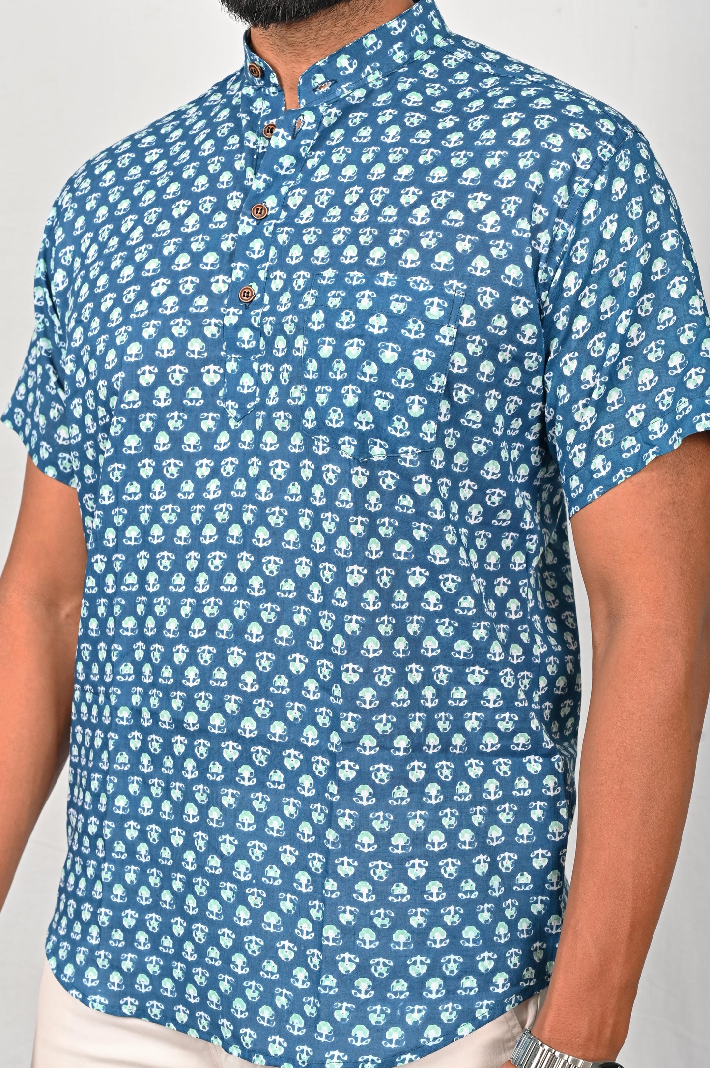 Blue block printed Kurta