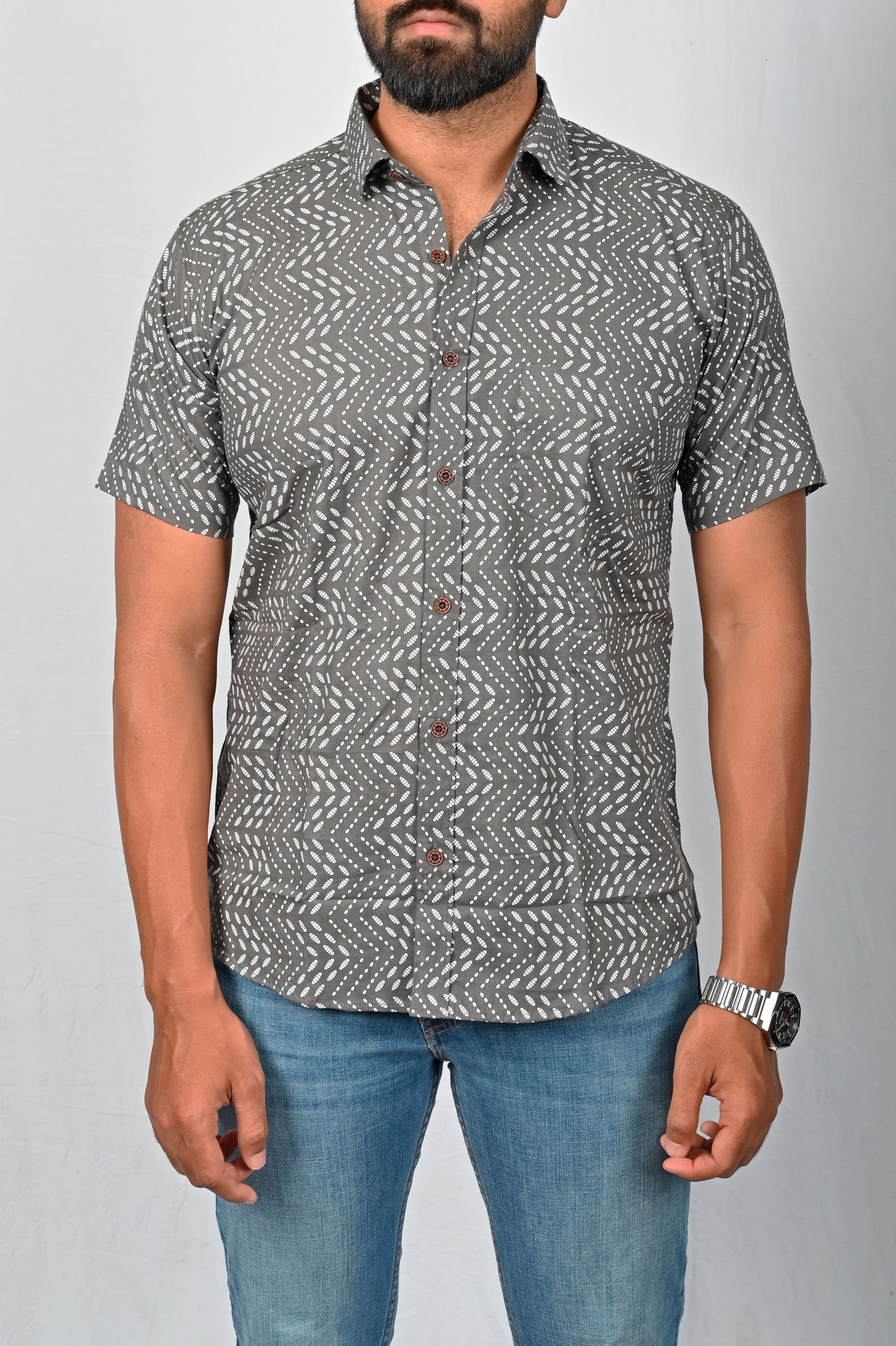 Shirt - Grey block printed