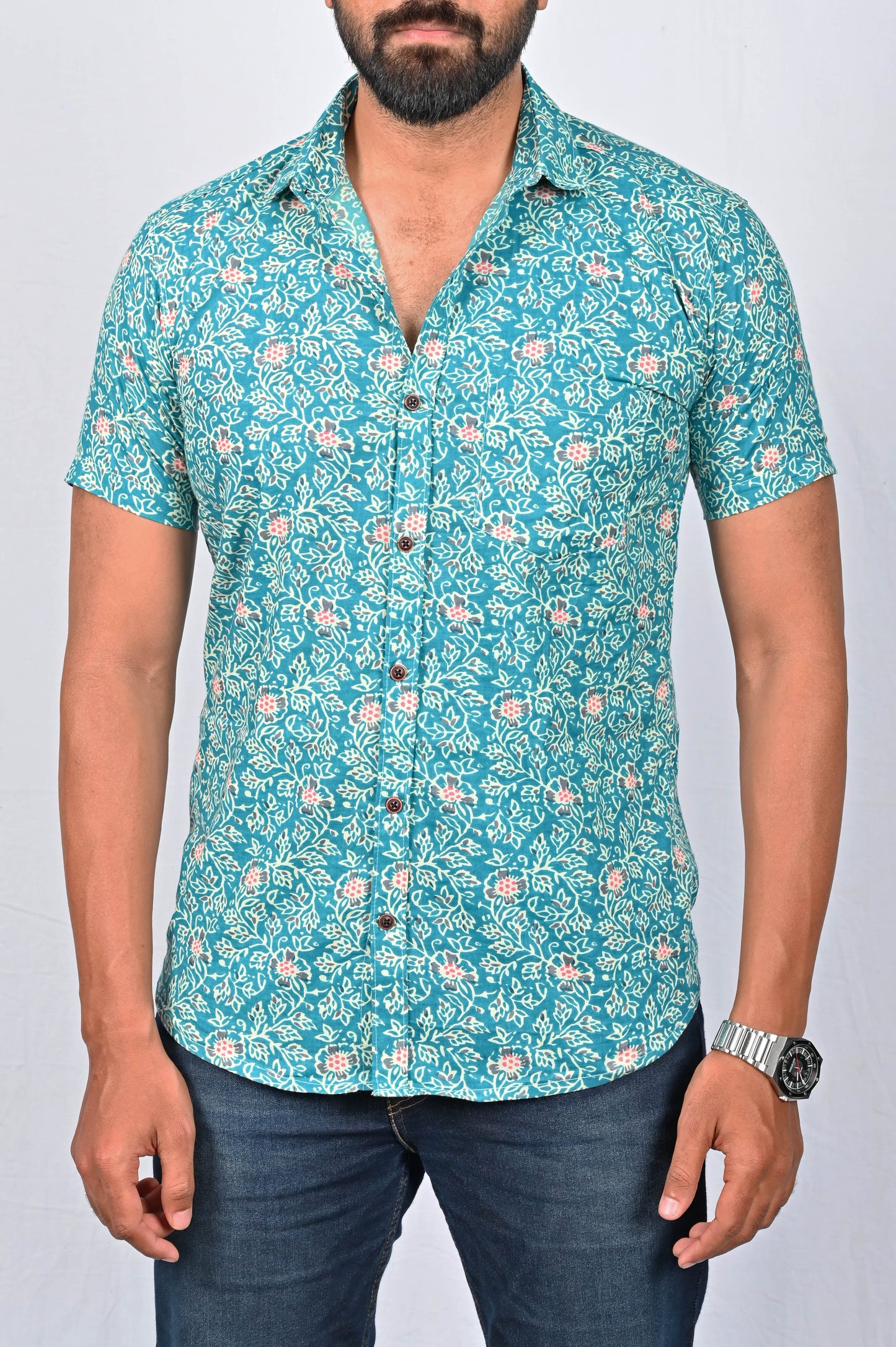 Shirt - Blue Block Printed