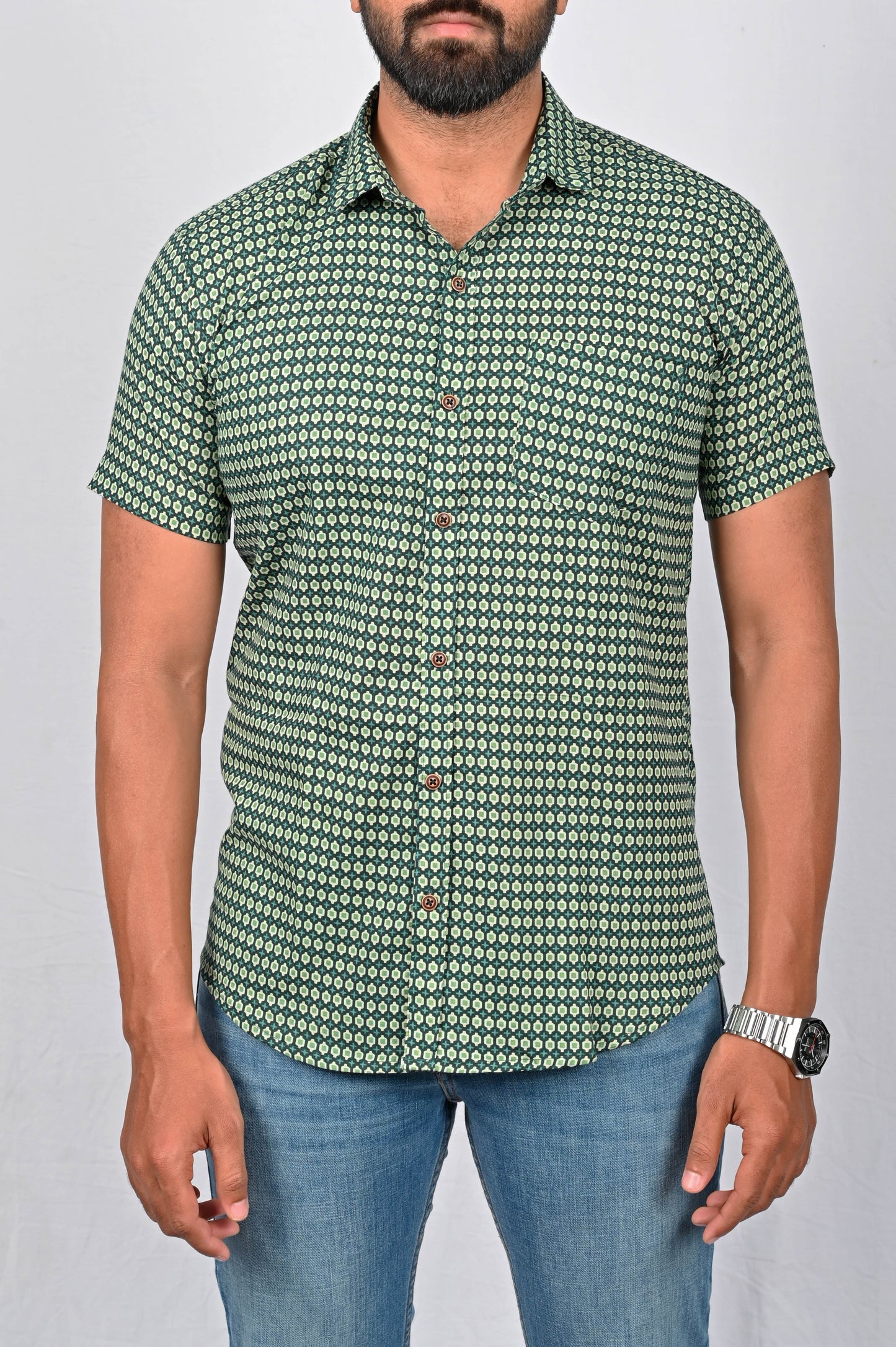 Shirt - Green Block Printed