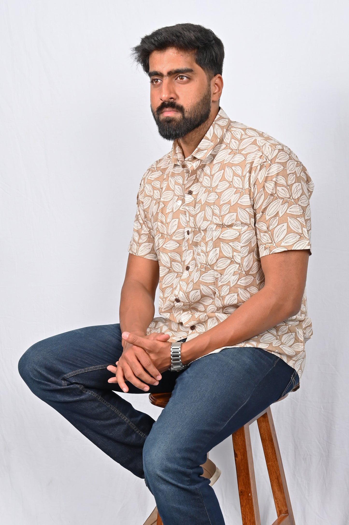 Shirt - Light Beige Block Printed