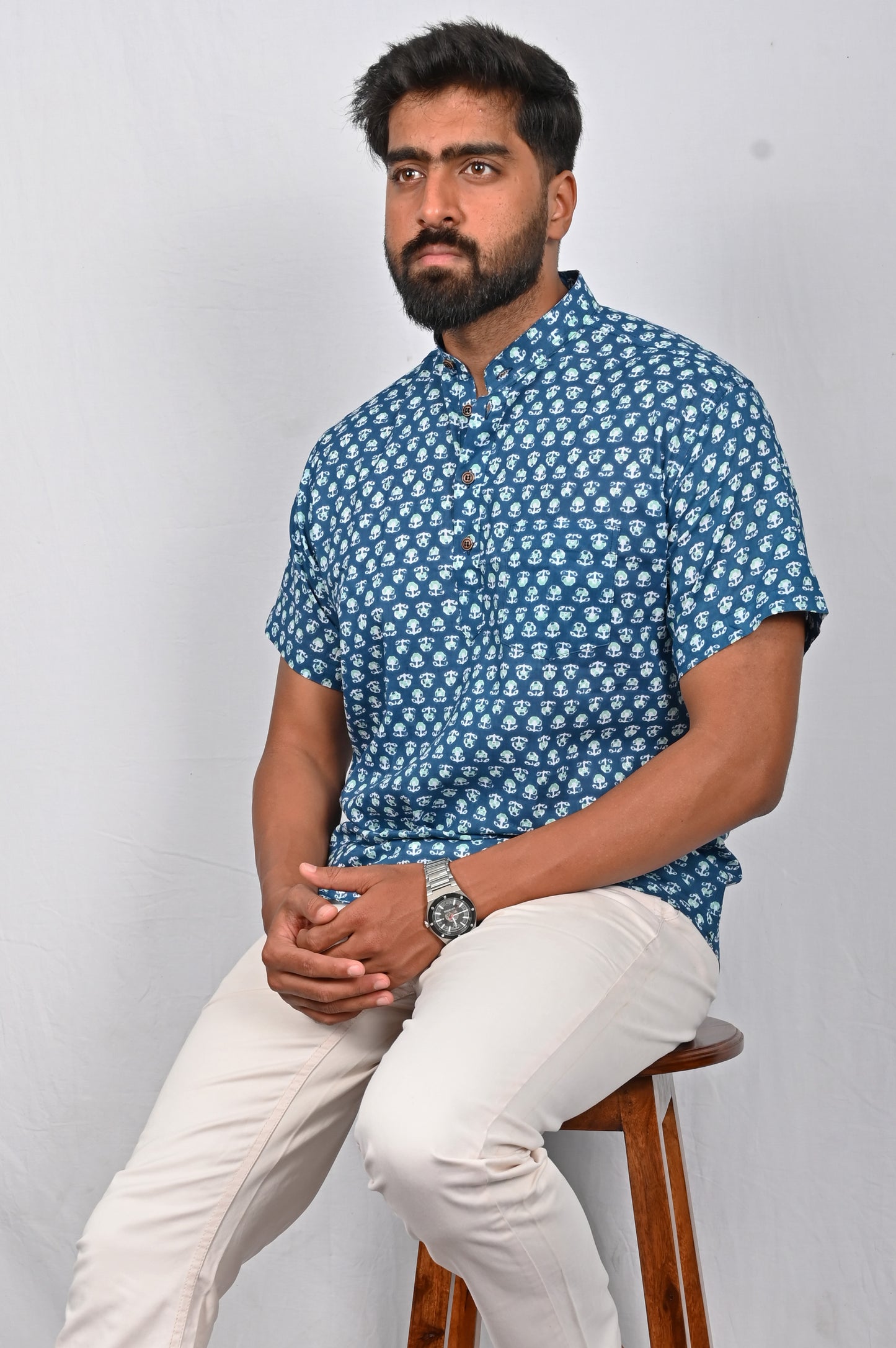 Blue block printed Kurta